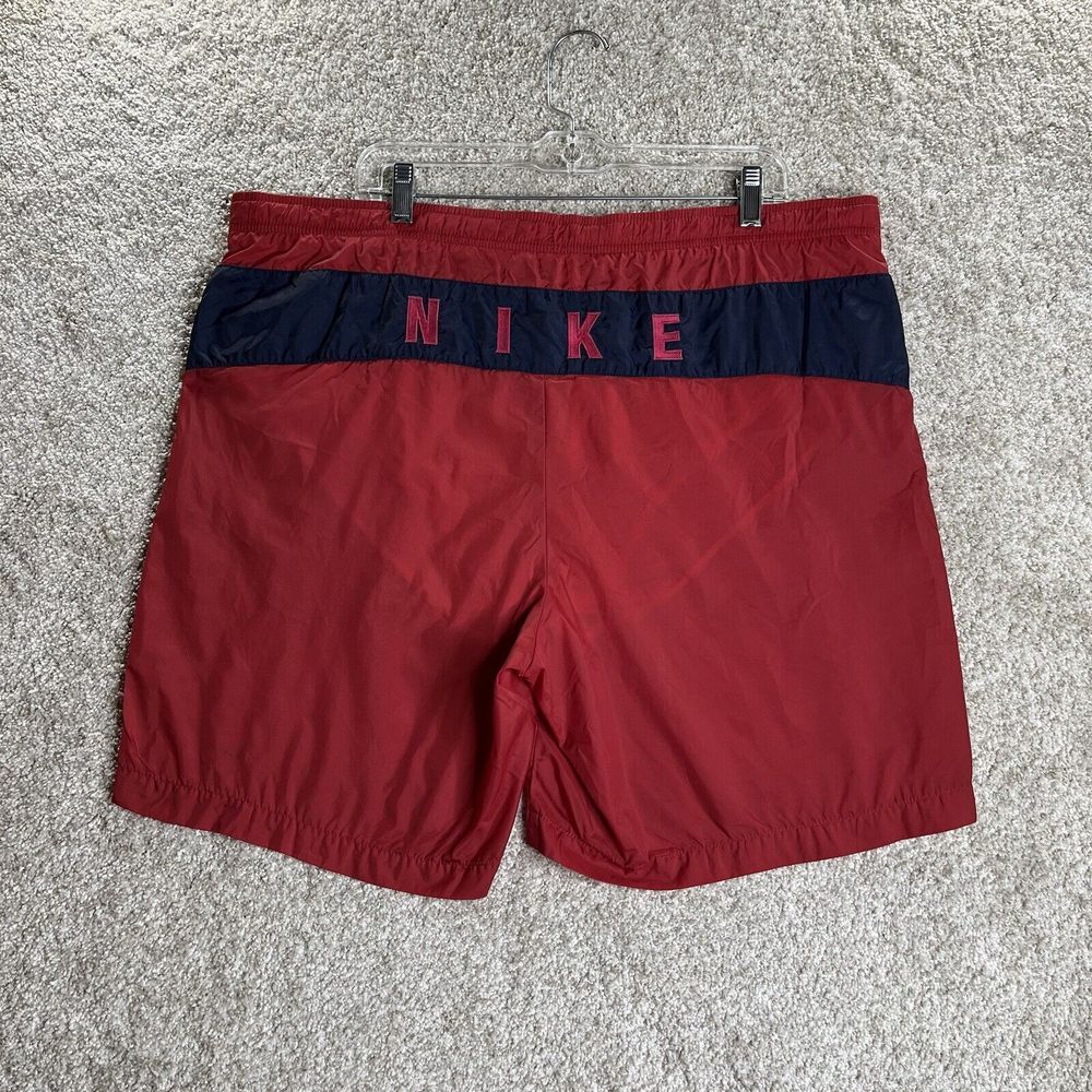 Vintage‎ Nike Spell Out Shorts Men's XL Red Nylon Training Swim Trunks